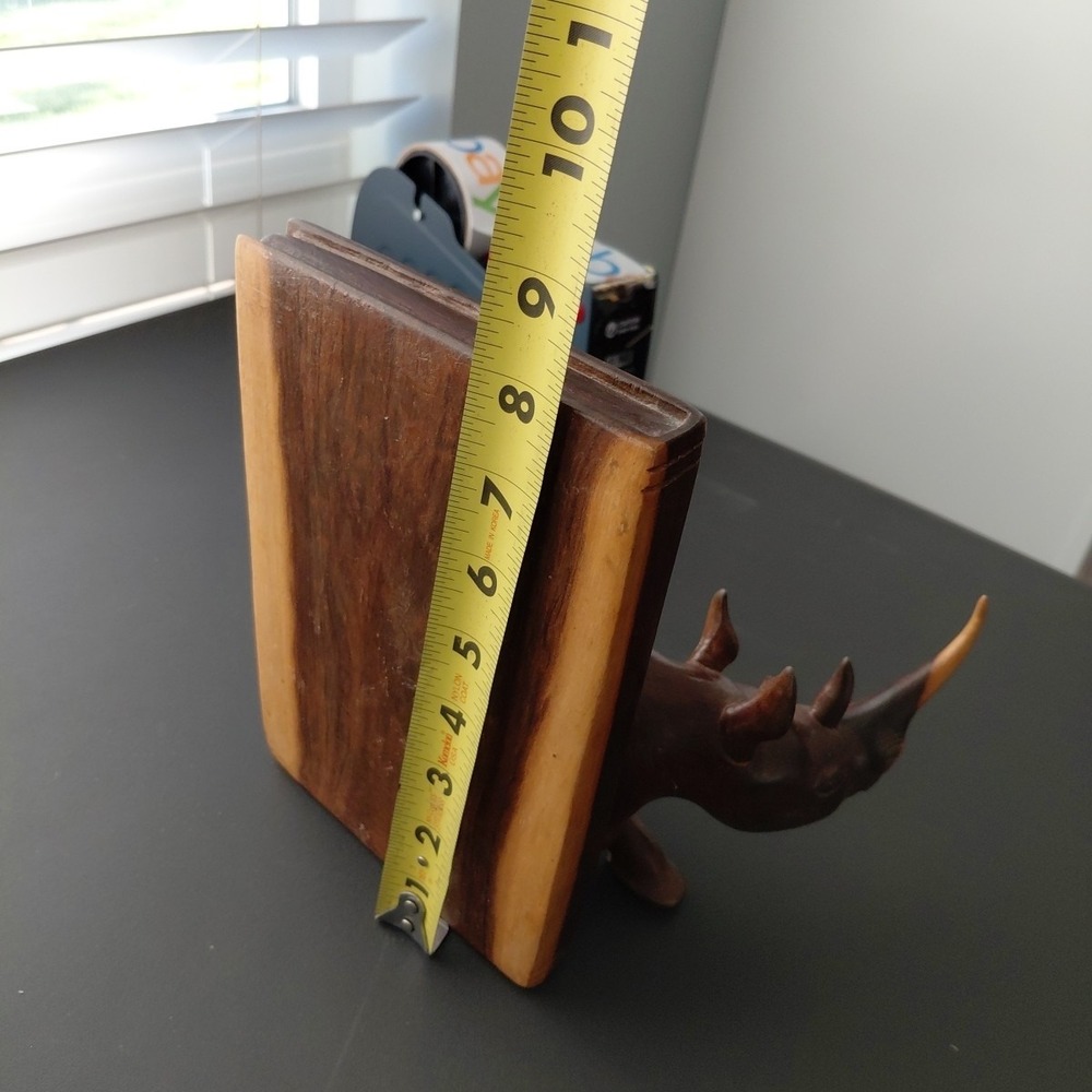 Vintage Hand Carved Natural Wood African RHINO Bookends Heavy Artist Detailed - Picture 16 of 16